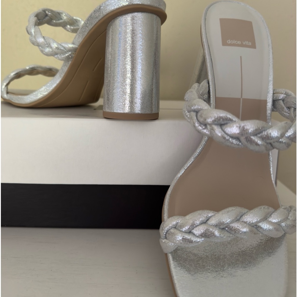 NIB Size 10 Silver Metallic Dolce Vita braided sandal, suede. Beautiful,